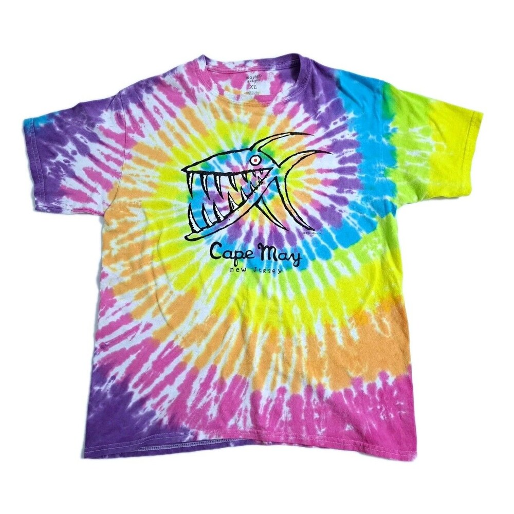 Cape May New Jersey TieDye Fish Multicolor Tshirt Tee Red Yellow Green Blue